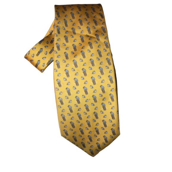 Vineyard Vines 100 SILK yellow blue birds on pogo springs broken robins … - Picture 1 of 3